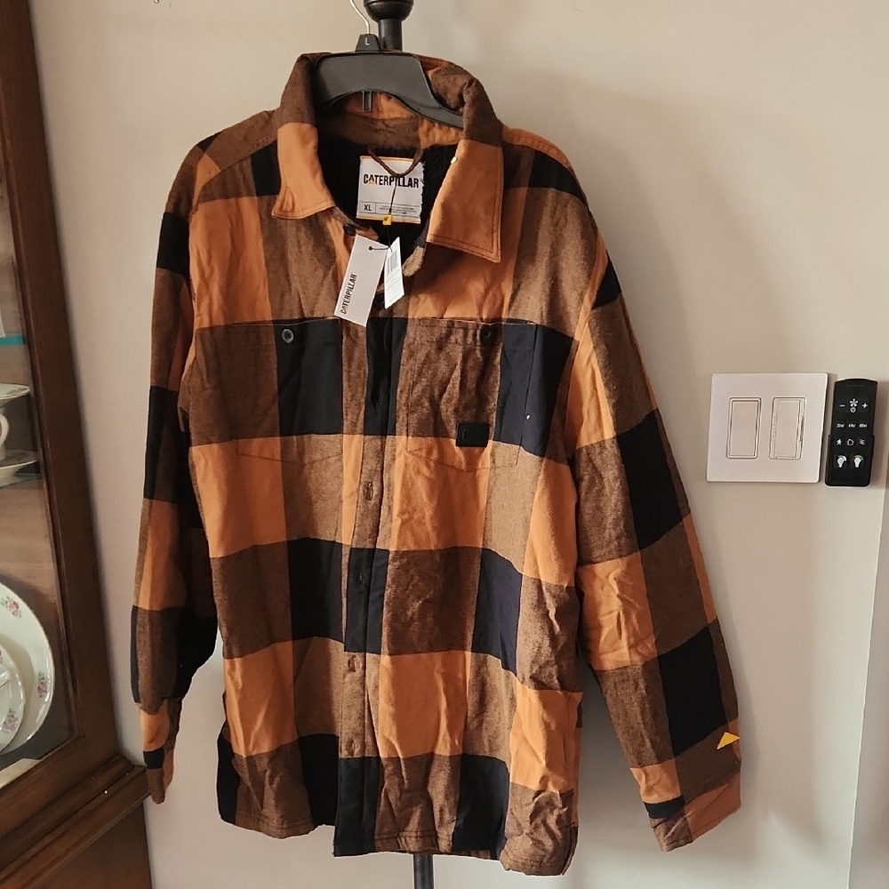 Caterpillar Men's Tan and Black Plaid Jacket